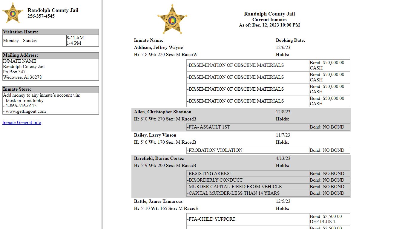 Randolph County Jail - Inmates